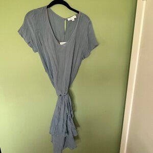 Amour Vert Blue Crinkle Belted Double Lined Slip Dress Size Large L